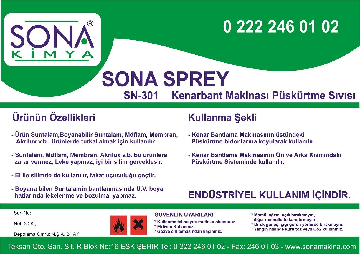 SN-301 Sona Sprey Kenar Bantlama Makinası Giriş-Çıkış Solventi
