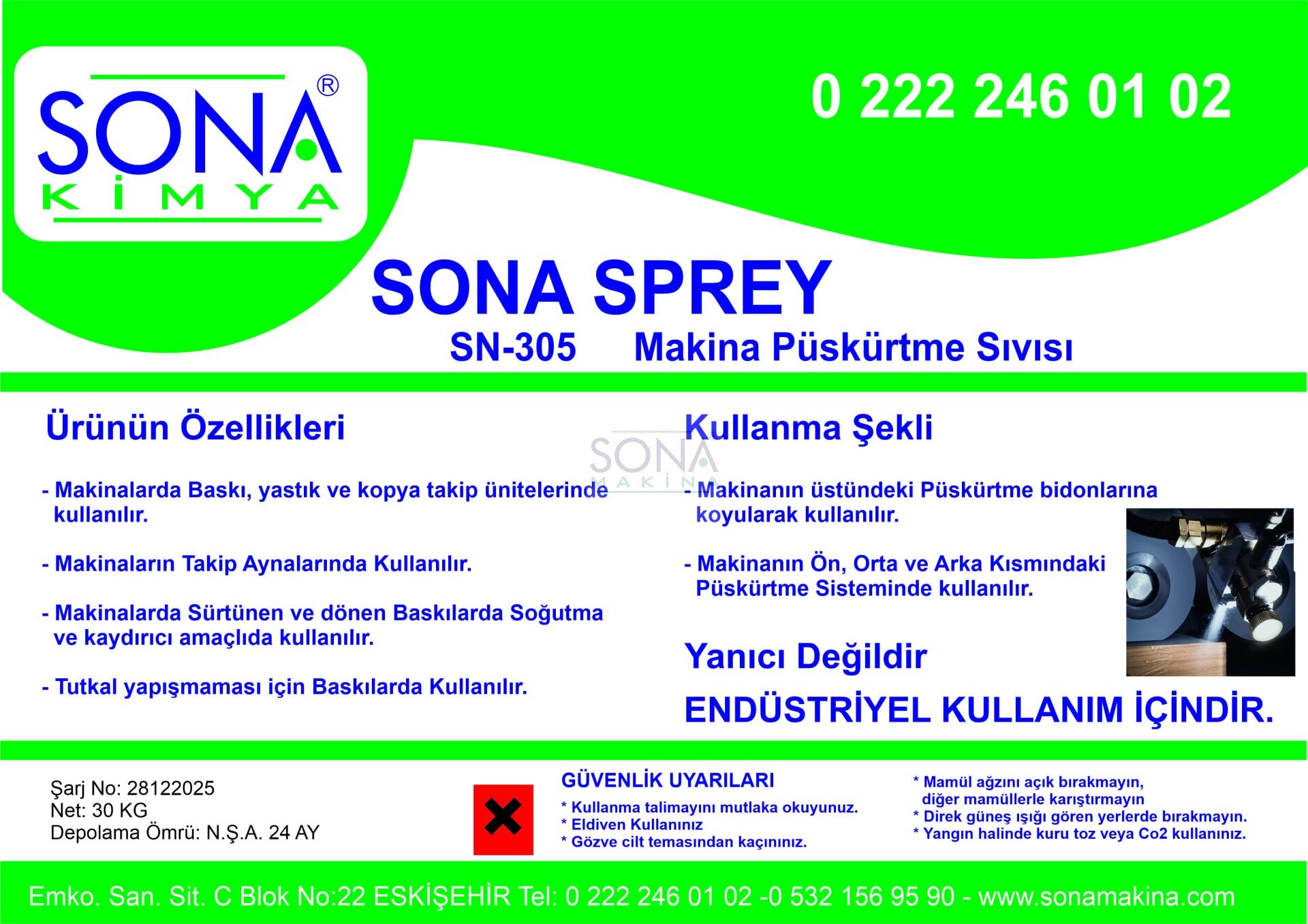 SN-305 Sona Sprey Parke Hattı Yastık İzi Önleme Sıvısı